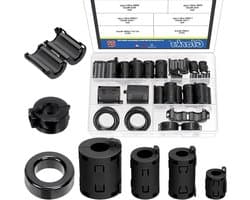 22-delige Zwarte Clip-on Ferriet Toroïde Kern Set met 28 Kabelclips en RFI EMI Geluidsfilter voor Kabelbeheer en Storingpreventie