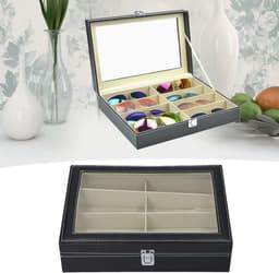 8 Slot Brilopslag Tas voor Meerdere Zonnebrillen en Eyewear, Leer Brillenhouder met 8 Compartimenten voor Dames en Heren, Ideaal voor Sieraden en Brillenverzameling — thumbnail 3