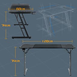 Froadp Gamingtafel 120 x 60 cm LED-gamingbureau Stevige computertafel PC-tafel Zwart met bekerhouder & koolstofvezelcoating 2 kabeldoorvoeren Gamertafel Gaming-bureautafel met LED — thumbnail 2
