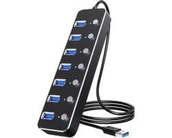 USB Hub - USB-splitter USB-uitbreider - Extra poorten creëren - Individuele aan/uit-schakelaars - 7 poorten 60 cm kabel - Zilver