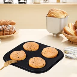 Cupcakevorm voor 4 cupjes, antiaanbaklaag en gemakkelijk schoon te maken, geschikt voor airfryers, kleine ovens, ronde bakvormen, cakevormen, bakplaten, 4-delige bakset voor thuisgebruik - zwart — thumbnail 2