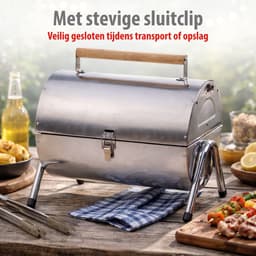 alpina Houtskool BBQ - Draagbare BBQ met Handgreep - Barbecue Camping met Ventilatie En Sluitclip - Houtskoolbarbecue Compact 38 x 30 x 19 cm - RVS — thumbnail 4