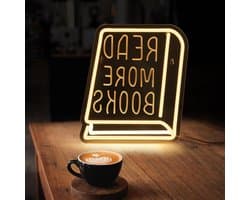 Leeslamp Neonbord - Boekenlamp Lichtreclame - Boeken Lezen - Verstelbare Helderheid - 30x27cm - Geel