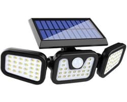 Solar buitenverlichting, 3 verstelbare koppen, 74 LED's, beveiligingsverlichting met bewegingssensor, 270° brede stralingshoek, IP65 waterdicht voor tuin, terras, erf, veranda, garage en pad - Verlichting met bewegingssensor