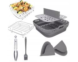 8-delige Airfryer Bakset - Multifunctionele Airfryer Accessoires - 2-vaks Scheiding & Hittebestendig tot 230°C - Opvouwbaar & Anti-aanbak - Voor Airfryer, Oven & Grill