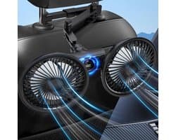 Ulisem - Achterbankventilator - 3600mAh oplaadbaar - 3 snelheden - Dubbel 5.7 inch kop - 360° roteerbaar - Led display - Inclusief oplaadkabel - Geschikt voor auto en reizen - Zwart - Model met achtersteun — afbeelding 1
