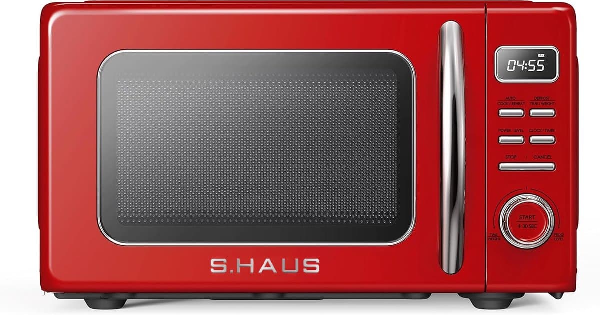 Swiss Haus® MW19 Magnetron Vrijstaand - 20L – 700W Digitale Solo Microgolfoven – Retro Microwave Vintage Design – Auto Cook & Ontdooifunctie – 11 Verwarmingsstanden - Rood — afbeelding 1