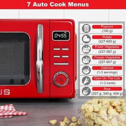Swiss Haus® MW19 Magnetron Vrijstaand - 20L – 700W Digitale Solo Microgolfoven – Retro Microwave Vintage Design – Auto Cook & Ontdooifunctie – 11 Verwarmingsstanden - Rood — thumbnail 5
