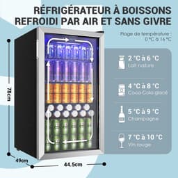 Flolife - Bierkoelkast met Glazen Deur en Zilver RVS Afwerking – Capaciteit 126 Blikjes – Verstelbare Planken voor Bier, Wijn en Dranken – Ideaal voor Thuis, Bar of Kantoor — thumbnail 2