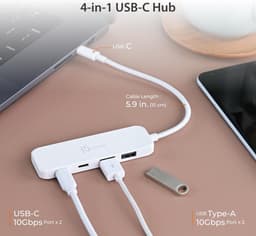 USB-C Hub - Adapter Extender - Snelle Data Overdracht - Vier Poorten - 10Gbps Snelheid - Wit — thumbnail 4