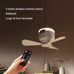 Ventilator Plafond - Hangende Ventilator - Kamperen Buiten - Met Nachtlampje - 27cm Diameter - Wit — thumbnail 3