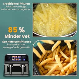 Jensaro Airfryer Dubbele Mand 9L XXL - 2200W Heteluchtfriteuse - 2x4,5L - LED Touchscreen - 10 Programma’s - Olievrij Frituren — thumbnail 6