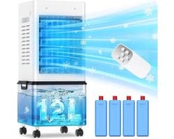Mobiele Airconditioner - Mobiele Aircooler - Stil & Draagbaar - Luchtkoeler met Grote 10L Watertank - Klimaatbeheersing - Timer & Afstandsbediening - Compacte Aircooler voor Thuis, Woonkamer, Slaapkamer & Kantoor - Wit — afbeelding 1