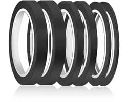 6 Rollen Fijne Maskertape in Diverse Breedtes voor Auto, School en Doe-Het-Zelf Projecten - Kleur: Zwart