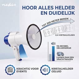 Nedis Megafoon - 115 dB - 250 m Bereik - Sirene - Opnamefunctie - Blauw / Wit — thumbnail 3