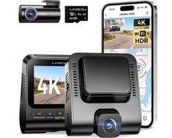 Dashcam Voor en Achter - Autocamera Set - Veilige Ritten Vastleggen - 4K+1080P Resolutie - Met 64GB Kaart - Zwart