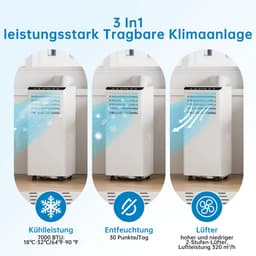 Danky Mobiele Airco 7000 BTU – 3-in-1 Airconditioner (Koelen + Ontvochtigen + Ventileren) – Stil <51 dB – Energieklasse A – Geschikt Voor Ruimtes Tot 35 m² – Inclusief Raamkit, 24-Uurs Timer En Afstandsbediening — thumbnail 4