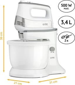 Keukenmixer - Standmixer - Bakken en Koken - 2-in-1 Hand- en Standmixer - 34 Liter Kom - Wit Grijs — thumbnail 2