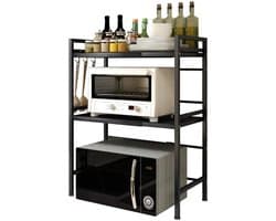 Dailygoods Uitschuifbare magnetron- en ovenstandaard voor magnetron, metalen magnetronplank met 6 hanghaken voor magnetr