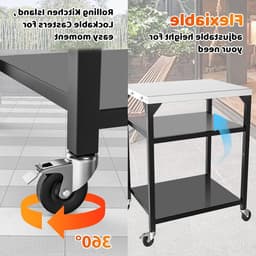 Multifunctionele Pizza Tafelwagen voor Buiten, Grote Keukeneiland met Wielen, Roestvrijstalen Grillstand en Trolley voor BBQ en Grillaccessoires — thumbnail 3