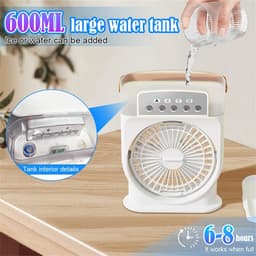 Draagbare mini-airconditioning, 4-in-1, mini-ventilator met waterkoeler, stil, ventilator, verdamping zonder slang, oplaadbaar, luchtbevochtiger type C met timer (wit) — thumbnail 5