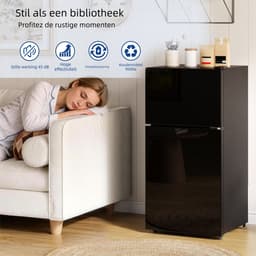 Mini Koelkast 60L – Met Vriesvak – Glazen Deur – LED Verlichting – Voor Kantoor, Slaapkamer of Studentenwoning – 42,5x44,5x87,5cm – 1 Stuk – Zwart — thumbnail 3