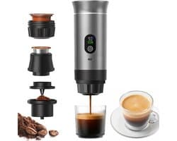 Draagbare 3-in-1 espressomachine, zelfverwarmend en oplaadbaar met slim display — Geschikt voor gemalen koffie, kleine en grote capsules; mini-machine voor op reis en camping, 20 bar extractie, 80 ml kop