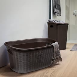Wasmand - Kledingmand - Vuile Was - Kunststof Materiaal - 38x58x28 cm - Moka — thumbnail 3