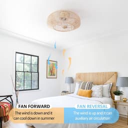 Rotan Plafondventilator - Boho Ventilator - Luchtcirculatie - Verborgen Bladen - 50.8 cm - Goudkleurig — thumbnail 4