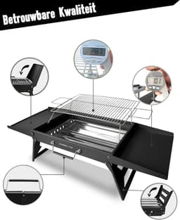 opvouwbare draagbare houtskoolgrill, compacte buitenbarbecue, ideaal voor kamperen, picknicks, tuinfeesten en strandfeesten, zwart, max. 51 x 35 cm — thumbnail 3