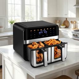 9.4L Airfryer met 2 Kamers & Kijkvenster – Dubbele Heteluchtfriteuse 8-in-1 – Touchscreen & Antiaanbak Mandjes — thumbnail 8