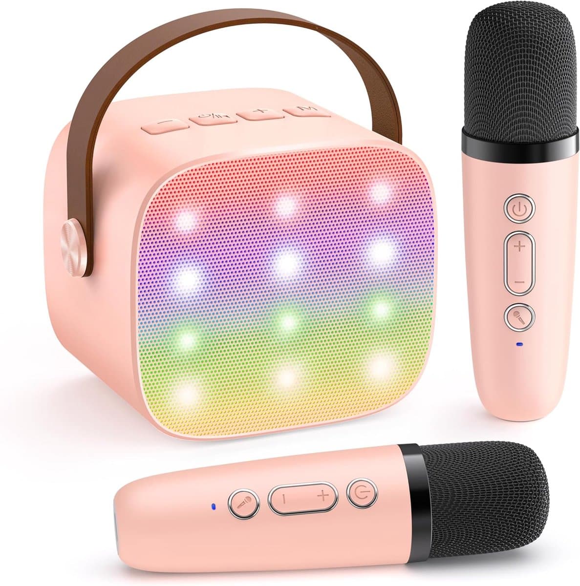 Mini Karaoke Machine voor Kinderen & Volwassenen - Draagbare Bluetooth Speaker met 2 Draadloze Microfoons - Cadeau voor Meisjes 3-10+ Jaar - Roze - 1 Set — afbeelding 1