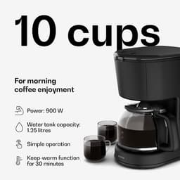Klarstein Velaire Filterkoffiezetapparaat – Moderne koffiezetter, 1,25 L voor tot 10 kopjes, 900 W snelle bereiding, warmhoudfunctie 30 min, één-knop bediening — thumbnail 2