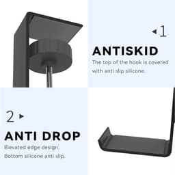 Dubbele Laag Hoofdtelefoonhouder - Universele Aluminium Legering - Gaming Hoofdtelefoonstandaard Onder Bureau - Hangende Haak - Zwart - 2 — thumbnail 4