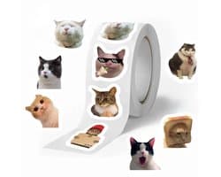 Grappige Kattenstickers op Rol – 500 Stuks | Katten Memes & Cute Stickers | Zelfklevende Stickers voor Scrapbooking, Laptop, Telefoon & DIY