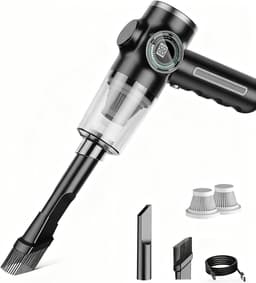 Draadloze handstofzuiger met hoge snelheid, directe start, LED-display, compact en draagbaar, met wasbaar filter, geschikt voor auto-onderdelen, toetsenborden en banken (zwart). — thumbnail 1