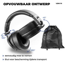 DJ koptelefoon premium - Vonyx HDX200BK - Over ear koptelefoon - Opbergtas - DJ en producer - Zwart — thumbnail 6