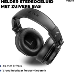 DJ koptelefoon draadloos - Vonyx HDX120WBK - Over ear koptelefoon - Headphones Bluetooth - Zwart — thumbnail 4