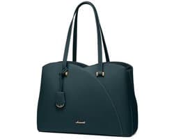 Ruime draagtas voor laptop tot 15,6 inch - Elegante groene shopper met beschermend vak