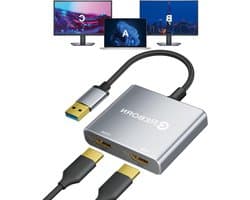 USB naar HDMI Adapter - Multi Display Kabel - Productiviteit Verhogend - Dubbel Scherm Ondersteuning - 1080P 60Hz - Zilver