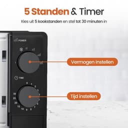 Magnetron – 20L – 1100W – 8 automatische kookprogramma's – 5 vermogensstanden – Digitale timer – Draaiplateau Ø255 mm – Zwart — thumbnail 4