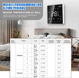 Slimme Thermostaat - Verwarming Bediening - Energie Besparen - Wekelijkse Programmering - 86x86mm - Zwart — thumbnail 4