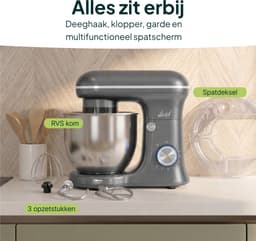 Vivid Green 1500W Keukenrobot - 5L Mengkom - 10 Snelheden - Keukenmixer - Keukenmachine - Grijs — thumbnail 2