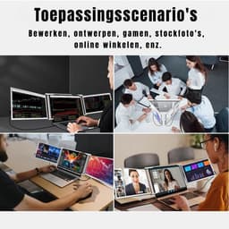 YOR® Professionele Portable Monitor Pro 2024 - Full HD - 13” / 16,5” Tri-Screen - Laptop Scherm Uitbreider - Inclusief Beschermhoes en Kabels - Krachtig - Zilver - 4cm x 34cm x 23cm — thumbnail 2