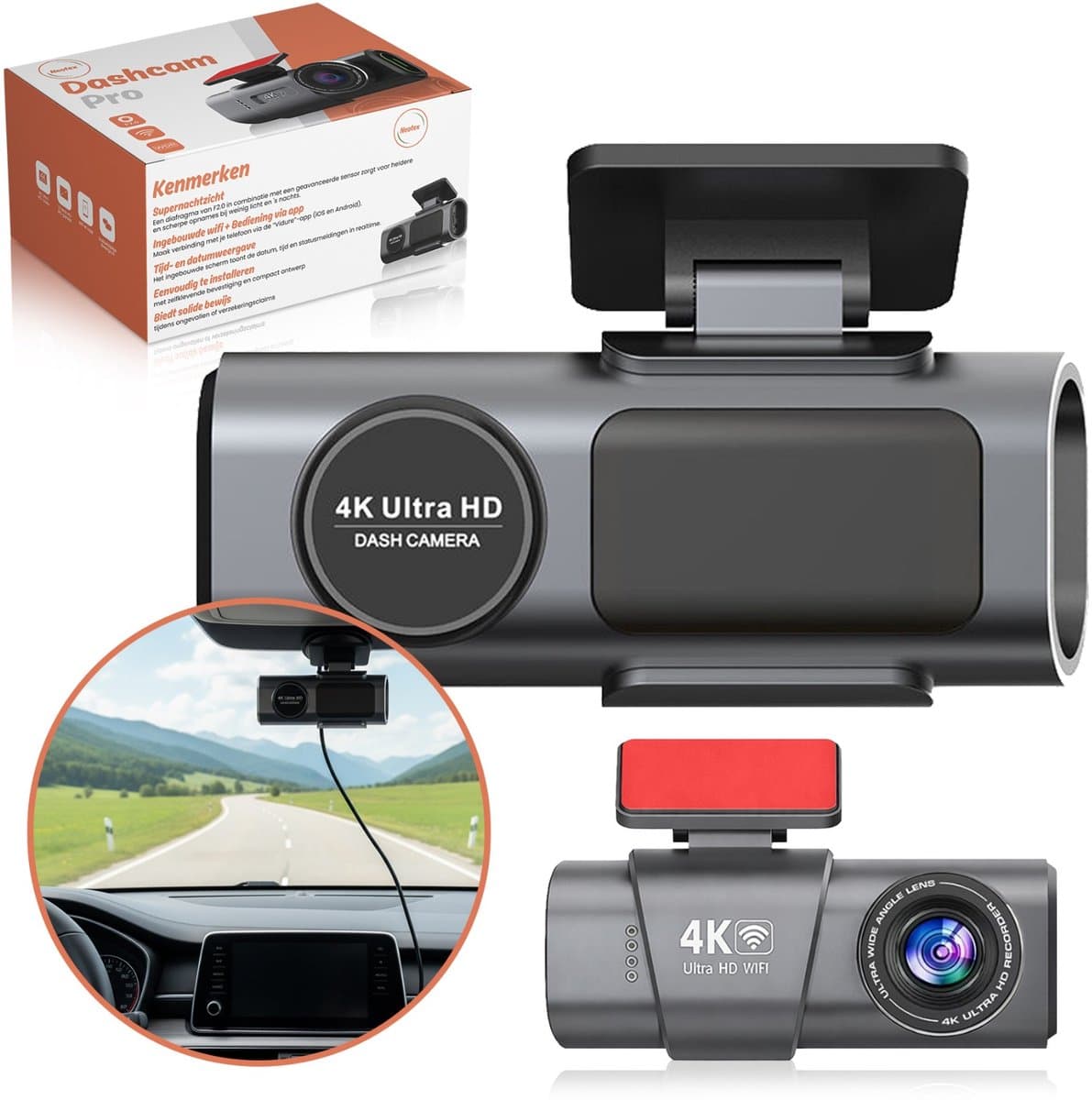 Neotex® Dashcam Auto 4K/1080P Dual Lens – Voor- en Achtercamera, Nachtzicht, G-Sensor, WiFi, Parkmodus — afbeelding 1