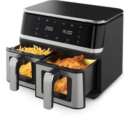 LUMÈ STORE Airfryer 9L Dual Zone – Heteluchtfriteuse – 2000W – Dubbele Mand – Touchscreen – 12 Programma’s – Kijkvenster – RVS – Zwart — thumbnail 1