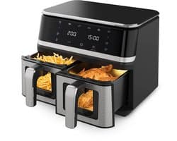 LUMÈ STORE Airfryer 9L Dual Zone – Heteluchtfriteuse – 2000W – Dubbele Mand – Touchscreen – 12 Programma’s – Kijkvenster – RVS – Zwart
