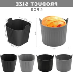 4-delige herbruikbare muffinblikken van siliconen voor airfryer en oven, BPA-vrij, ideaal voor mini muffins en snacks, grijs en zwart — thumbnail 7