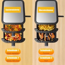 Airfryer – Heteluchtfriteuse – Dubbele Mand – Dubbele Lade – XXL Heteluchtoven – 11L Capaciteit – Verticaal Stapelbaar – PFAS-vrij – 2800W – 10 Kookprogramma’s – Sync & Match Functie — thumbnail 8