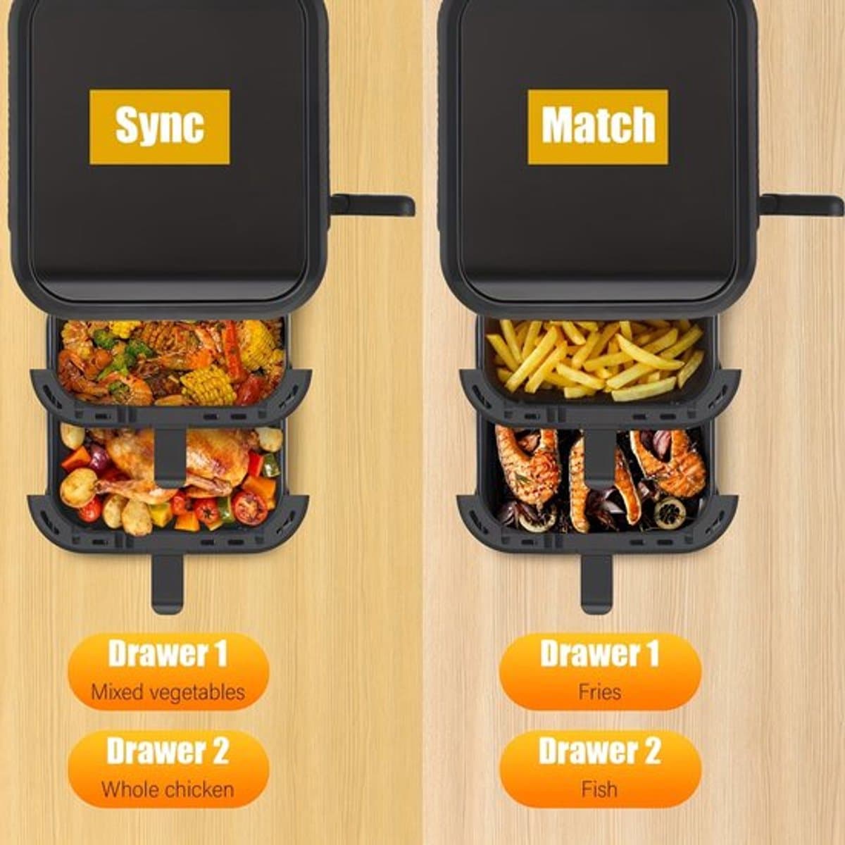 Heteluchtfriteuse – Airfryer – Friteuse – Luchtfriteuse – Digitale Oven – 11 Liter Capaciteit – Dubbele Mand met Cook & Sync Systeem — afbeelding 1